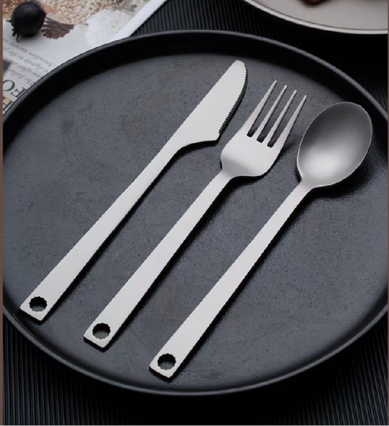 DINUO Titanium Long Handle Camping Knife, Fork and Spoon Set Ultra Light Tableware JYDN-L-129