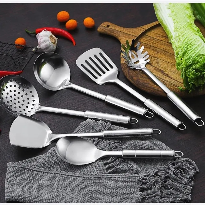 DINUO Metal Kitchen Utensils Soup Spoon Slotted Turner Stainless Steel Kitchenware JYDN-L-098