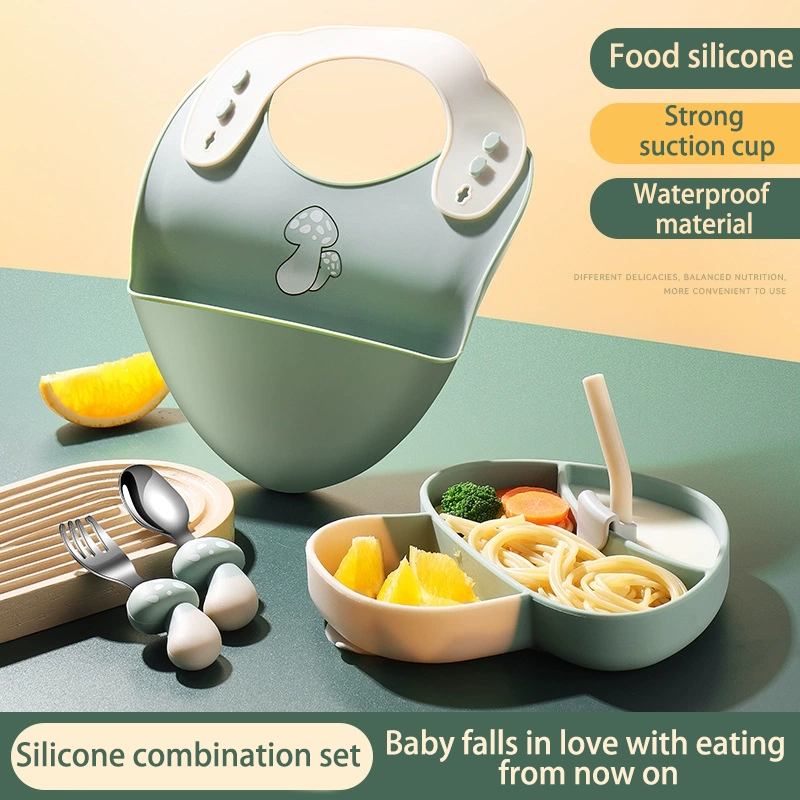 DINUO cartoon mushroom silicone children  complementary food plate tableware JYDN-L-219