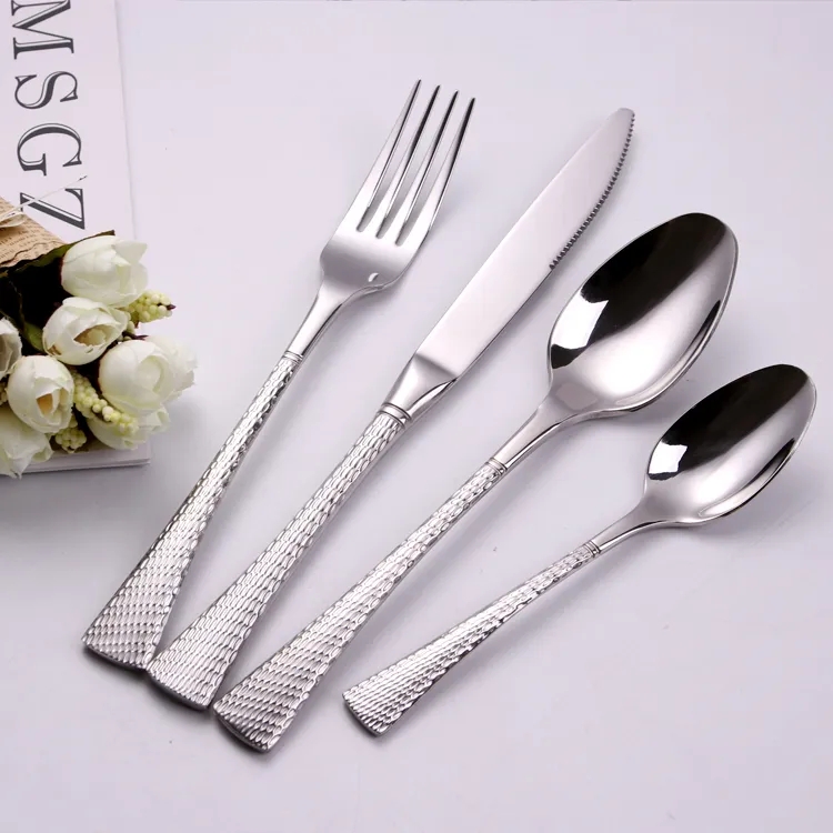 DINUO cutlery set gift box hammer gold handle hotel restaurant cutlery set JYDN-L-055