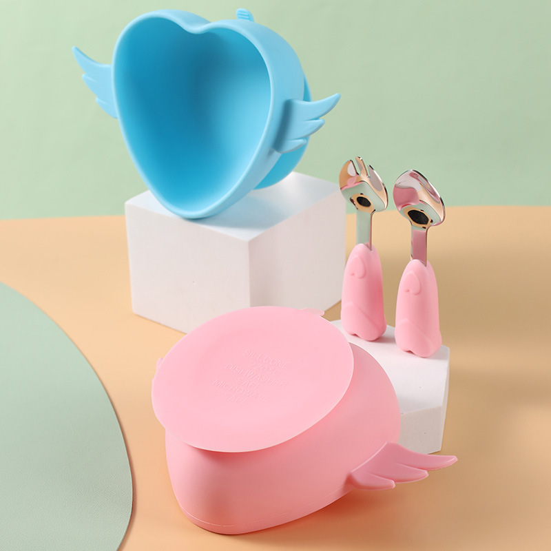 DINUO Love Bowl Set 304 Stainless Steel Silicone Fork Spoon Children Food Utensils JYDN-L-234