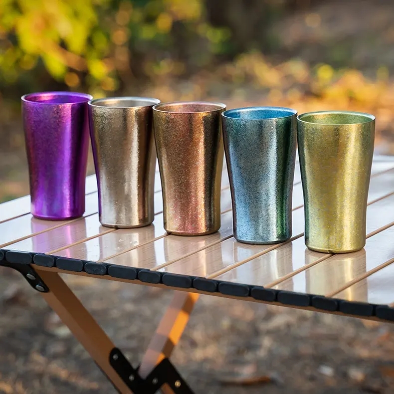 DINUO pure titanium double-layer insulated water cup, colored titanium milk beer cup JYDN-L-144