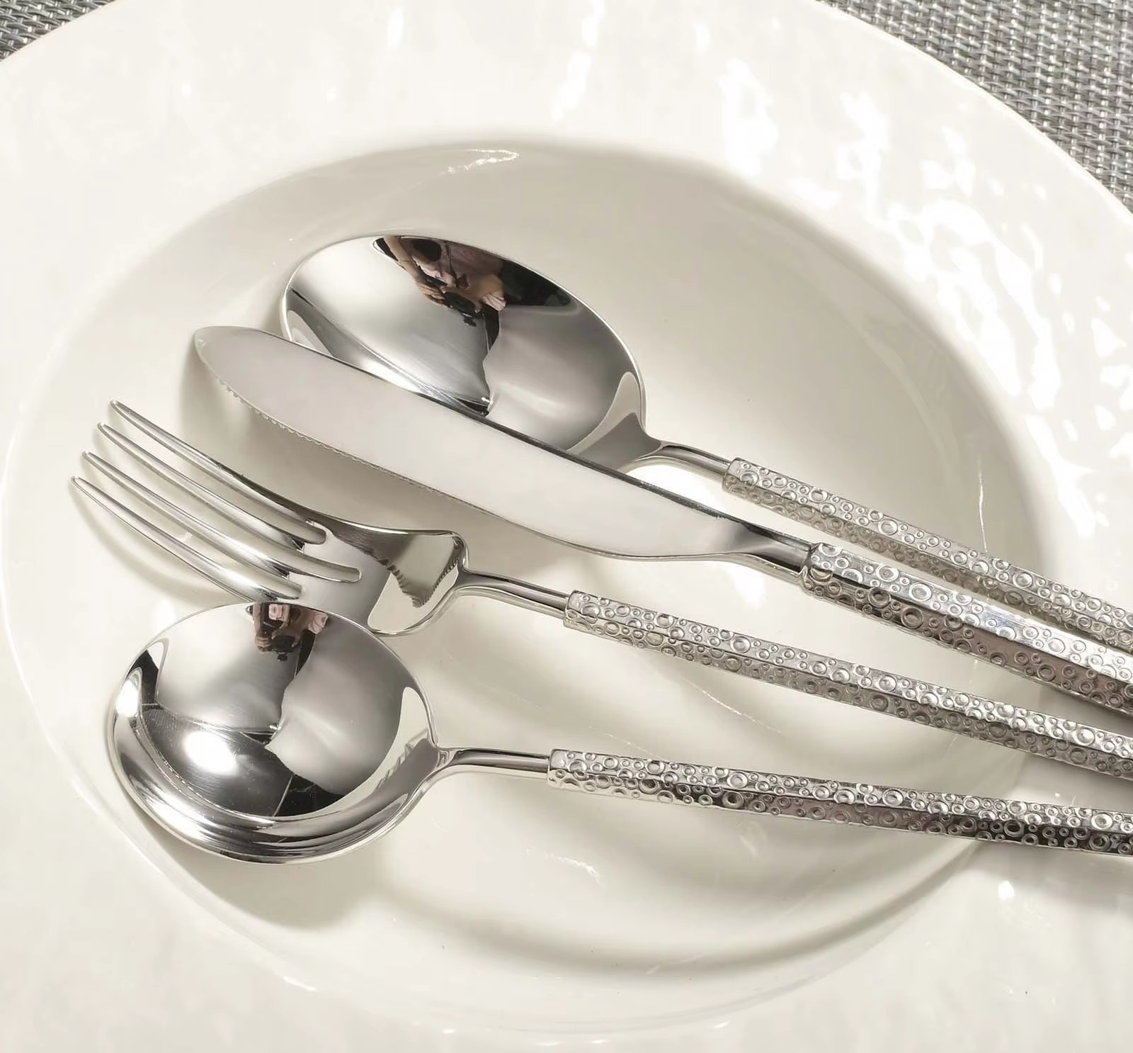 DINUO mirror polished high-quality stainless steel thick square handle tableware set JYDN-L-050