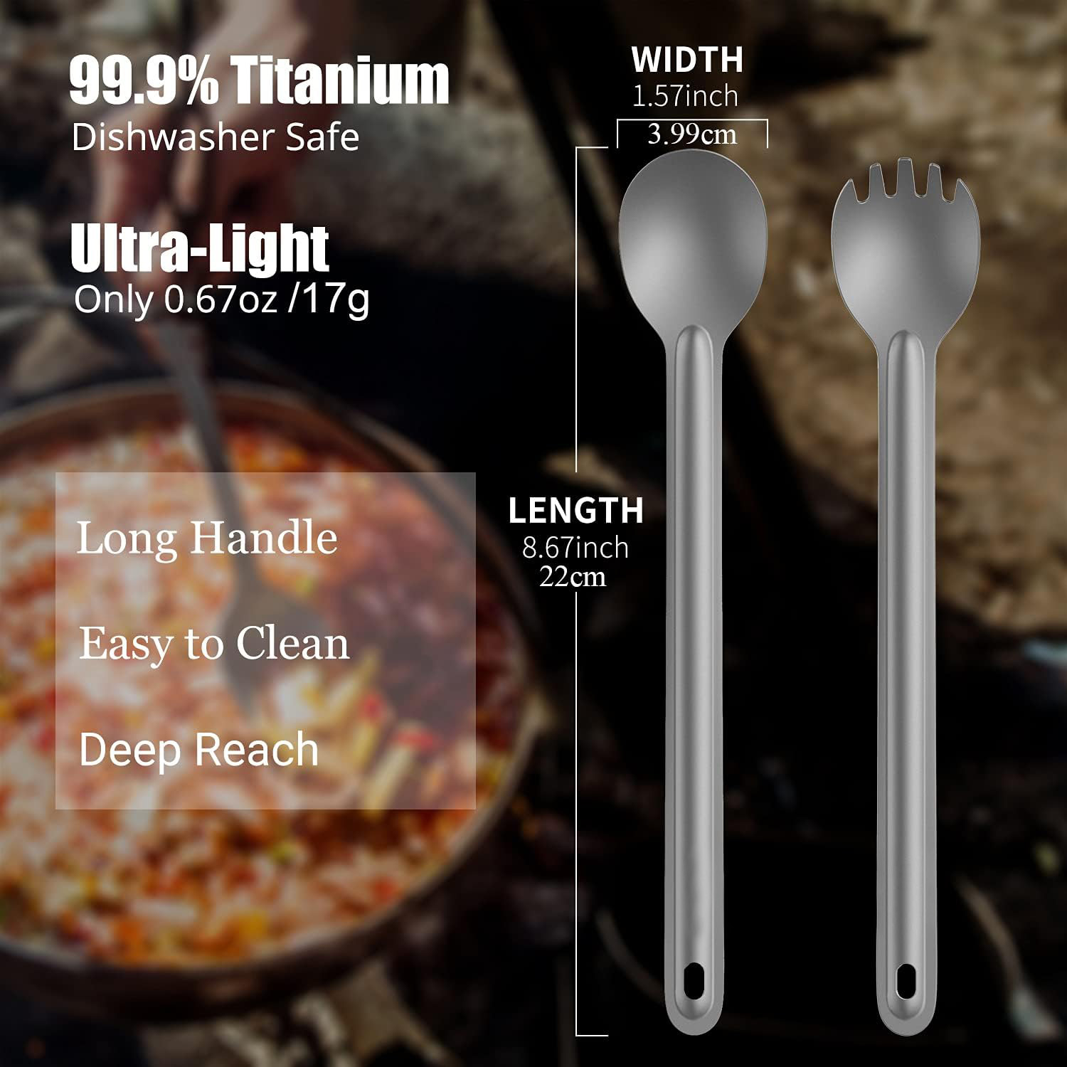 DINUO Titanium Long Handle Camping Eco friendly Coffee Spoon Fork Set JYDN-L-119