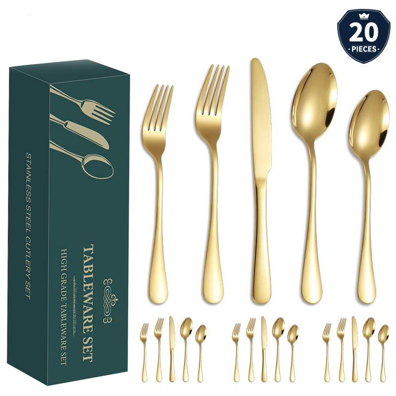 DINUO Titanium Plated 1010 Stainless Steel 5-Component 20 Piece Western Food Set JYDN-L-200