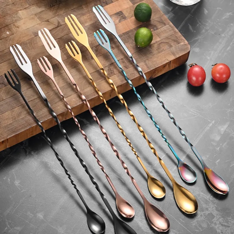 DINUO Stainless Steel Spiral Long Handle Double Headed Bar Food Coffee Milk Tea Stir JYDN-L-079