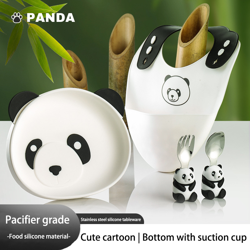 DINUO cartoon panda children silicone complementary food plate tableware JYDN-L-229