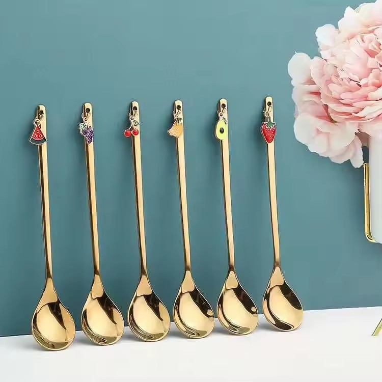 DINUO Gold Silver Dual Color Stainless Steel Fruit Pendant Spoon Mixing Spoon JYDN-L-004