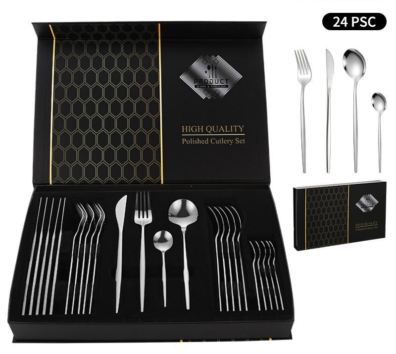 DINUO Portugal Stainless Steel 24 Piece cutlery set, knife, fork, spoon set, 6-person JYDN-L-196