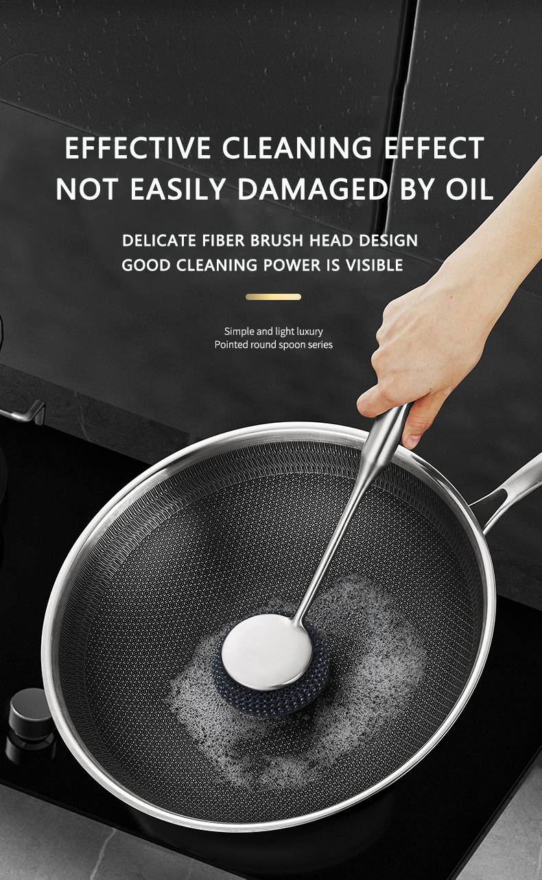 DINUO wall mounted stainless steel kitchen long handle steel wire fiber ball pot brush JYDN-L-201