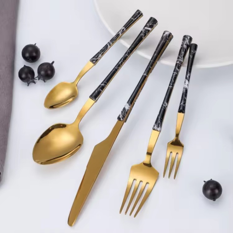 DINUO Marble Pattern Handle Stainless Steel Western Tableware Set Fork Knife Spoon JYDN-L-023