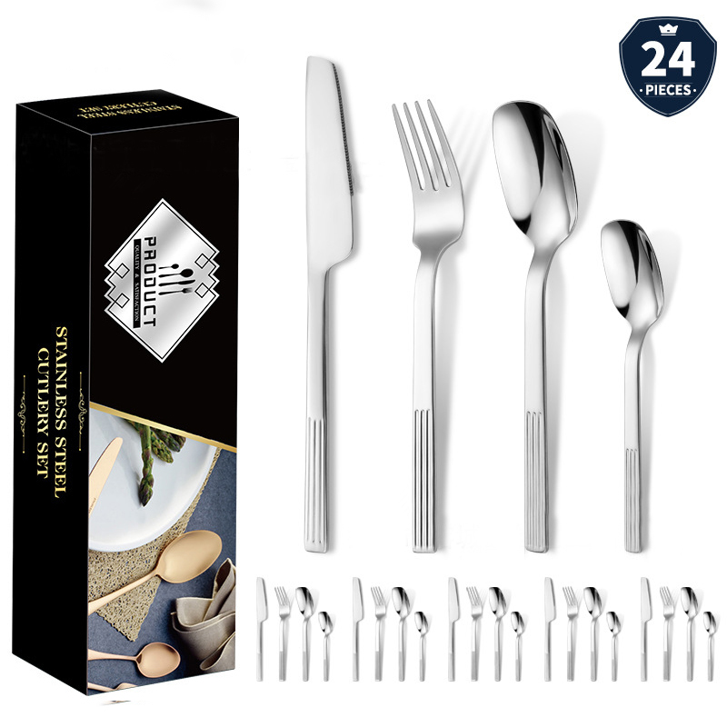 DINUO Stainless Steel 24 Piece Set Western Hotel Square Head Striped Tableware JYDN-L-210