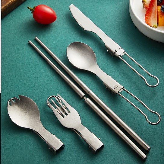 DINUO Titanium Ultra Light Folding Tableware Set for Outdoor Travel Camping JYDN-L-117