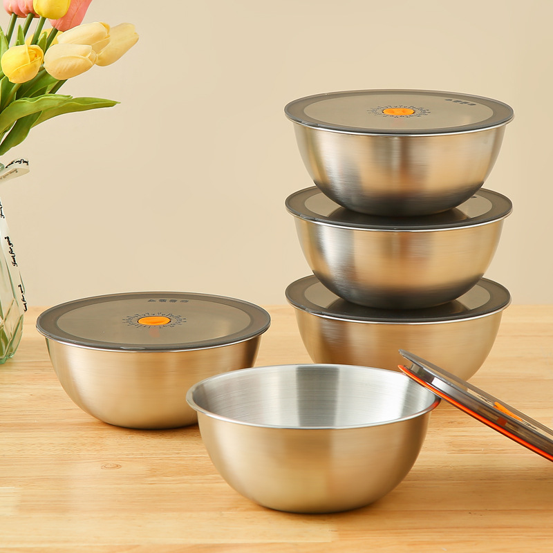 DINUO stainless steel salad bowl with scale and lid sealed fresh-keeping box JYDN-L-268