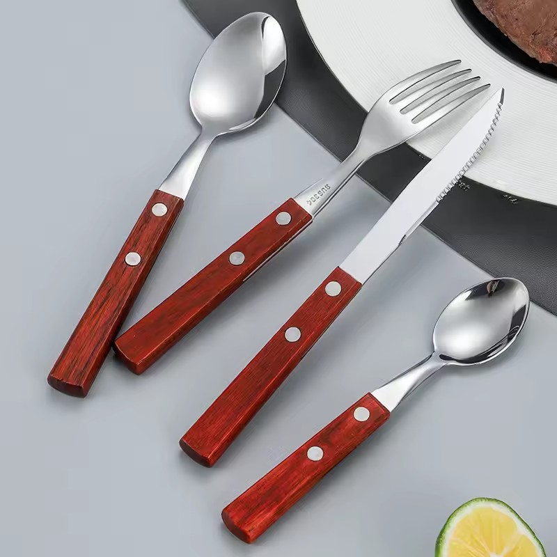 DINUO Beef Western Tableware Wooden Handle Stainless Steel Western Tableware Set JYDN-L-024