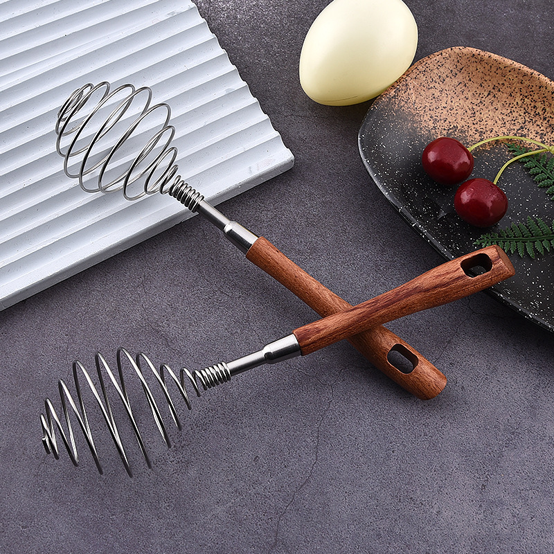 DINUO Pear Wood Stainless Steel Cream Handheld Blender and Hand cranked Egg Blender JYDN-L-247