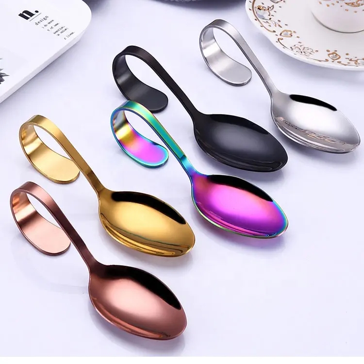 DINUO color curved handle spoon ice cream dessert coffee mixing spoon bar tableware JYDN-L-085