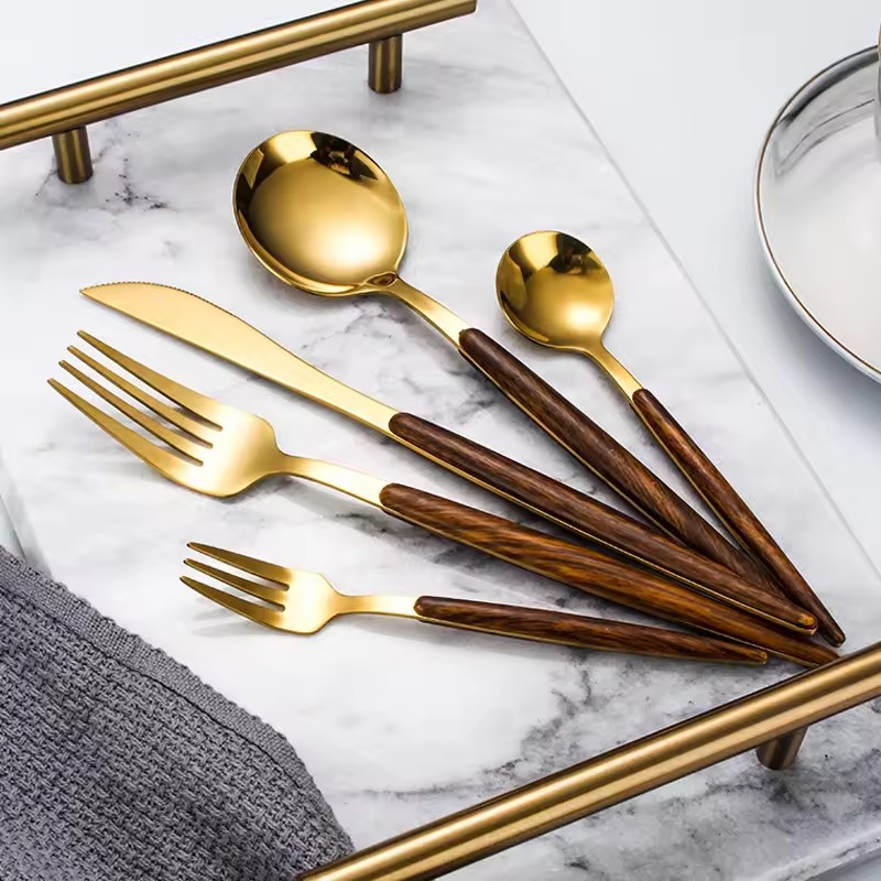 DINUO Stainless Steel Wooden Handle Tableware Knife Fork Spoon Western Tableware Set JYDN-L-027