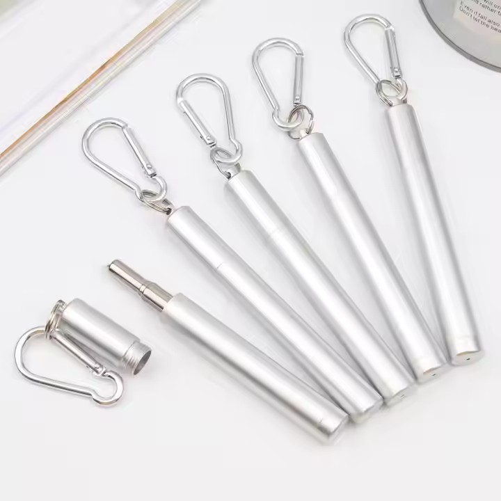 DINUO stainless steel flat bottomed telescopic straw aluminum tube two end open set JYDN-L-175